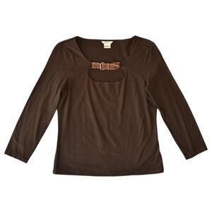 Michael Kors Y2K Dark Brown Top With Leather Buckle Cutout Detail Size Large